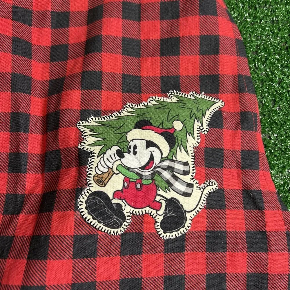 Farmhouse Farm Yuletide‎ Red Black Plaid Disney Mickey Mouse Christmas Apron NWT